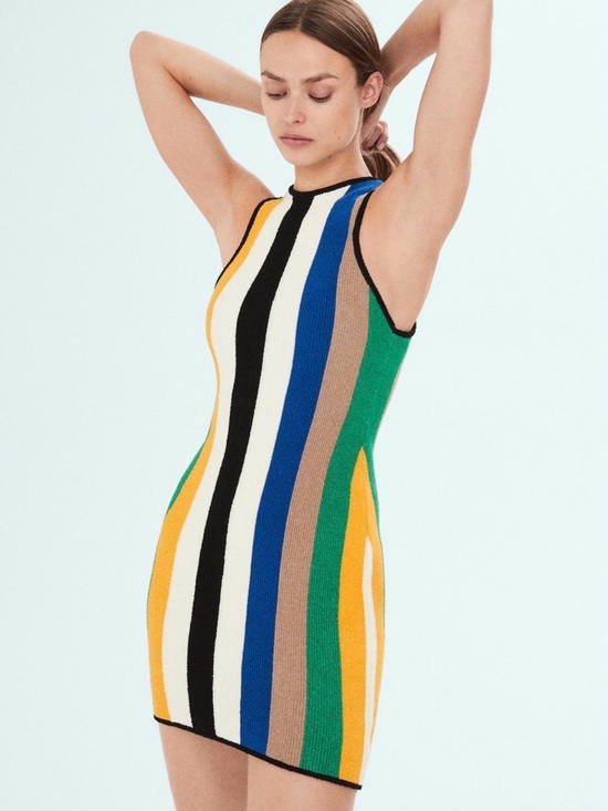 Mango Dresses & Skirts - Mango Striped Knit Mini Dress - Green/Blue/Yellow/Black/Cream